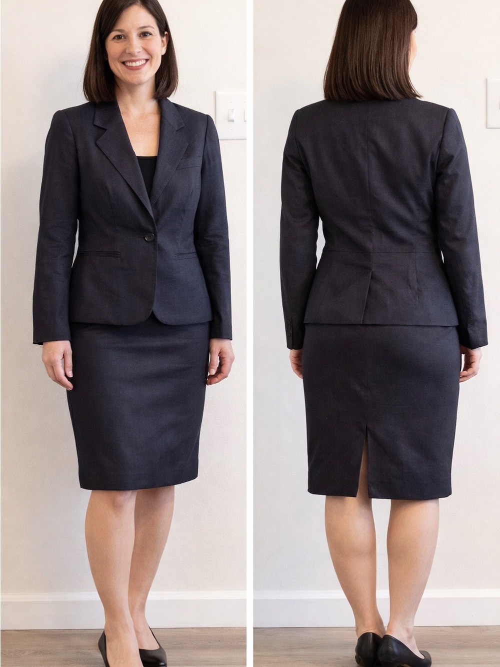Evan Picone Petites Black Linen Skirt Suit Jacket & Skirt Size 12, professional